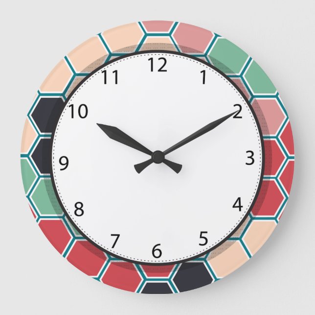 Colourful Modern Hexagon Pattern Large Clock (Front)