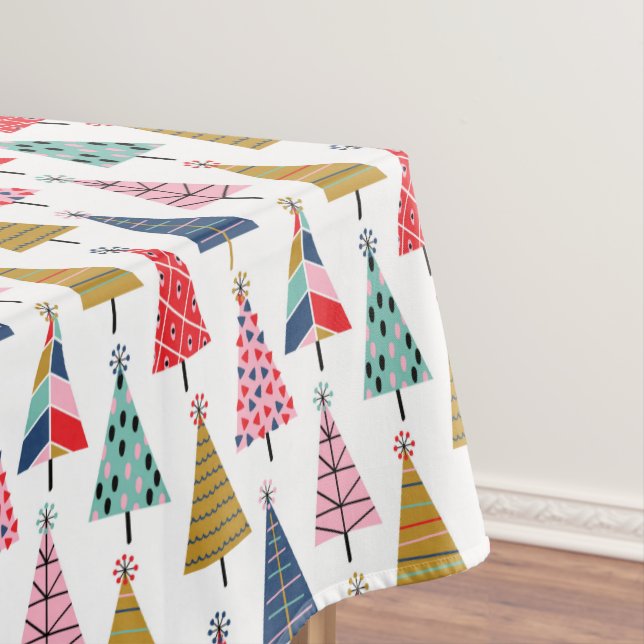 Colourful Modern Holiday Trees Pattern Tablecloth (In Situ)