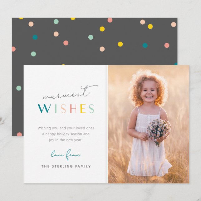 Colourful Modern Holiday Wishes Family Photo (Front/Back)