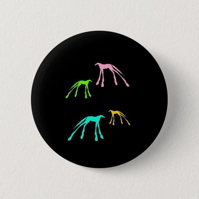 Colourful Modern Horses on Black 2 Inch Round Button (Front)