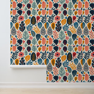 Colourful Modern Leaf and Floral Pattern Wallpaper