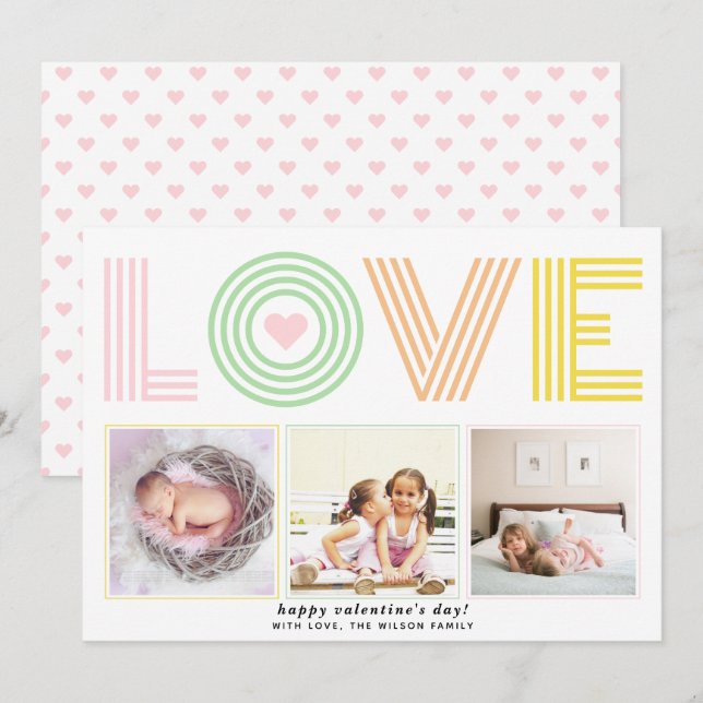 Colourful modern LOVE Valentines Day heart photo Holiday Card (Front/Back)