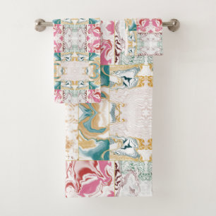 Colourful modern marble pattern bath towel set