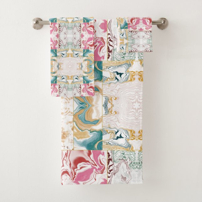 Colourful modern marble pattern bath towel set (Insitu)