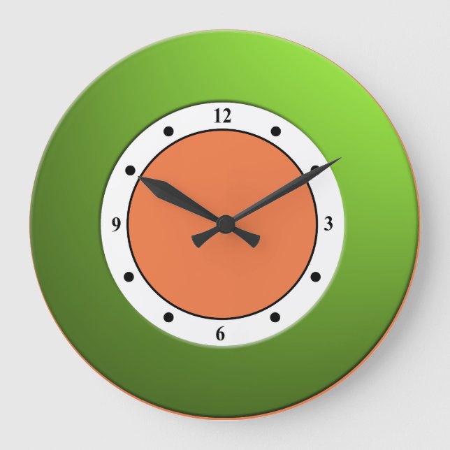 Colourful Modern Metallic Green Frame on any Colou Large Clock (Front)