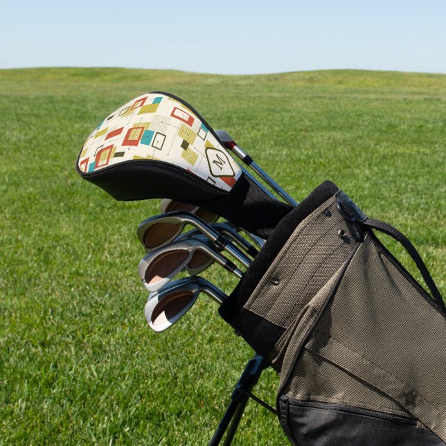 Colourful Modern Mid Century Geometric Pattern Golf Head Cover (In Situ)