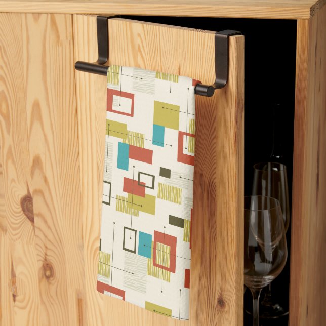 Colourful modern Mid-Century retro pattern Kitchen Towel (Thirds Fold)