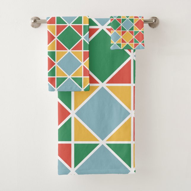 Colourful modern midcentury l Multi colours Green Bath Towel Set (Insitu)