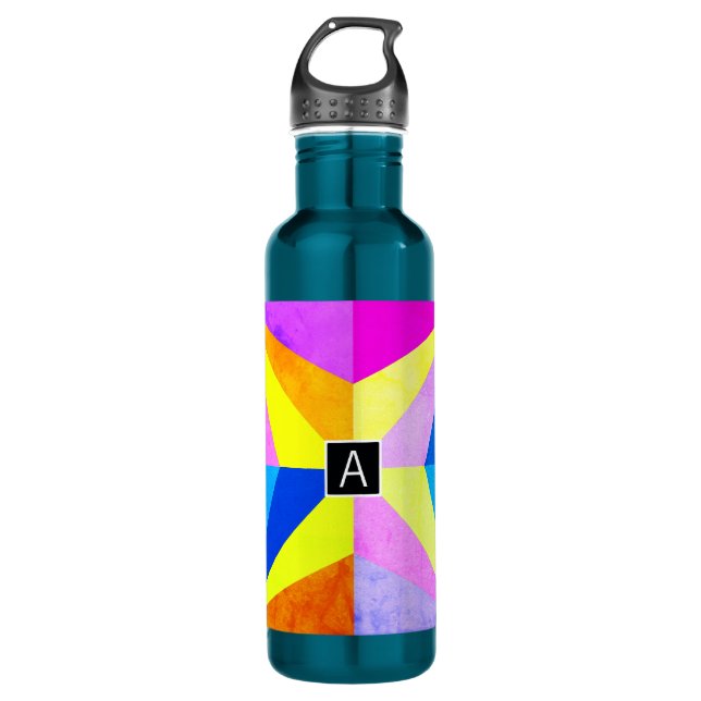 Colourful Modern Multi-Coloured Geometric | Monogr 710 Ml Water Bottle (Front)