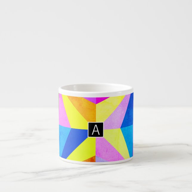 Colourful Modern Multi-Coloured Geometric | Monogr Espresso Cup (Front)