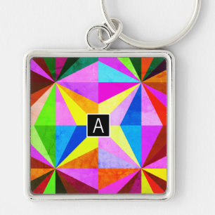 Colourful Modern Multi-Coloured Geometric   Monogr Keychain
