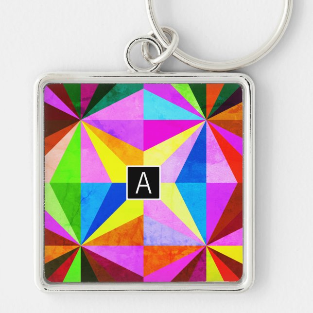 Colourful Modern Multi-Coloured Geometric | Monogr Keychain (Front)
