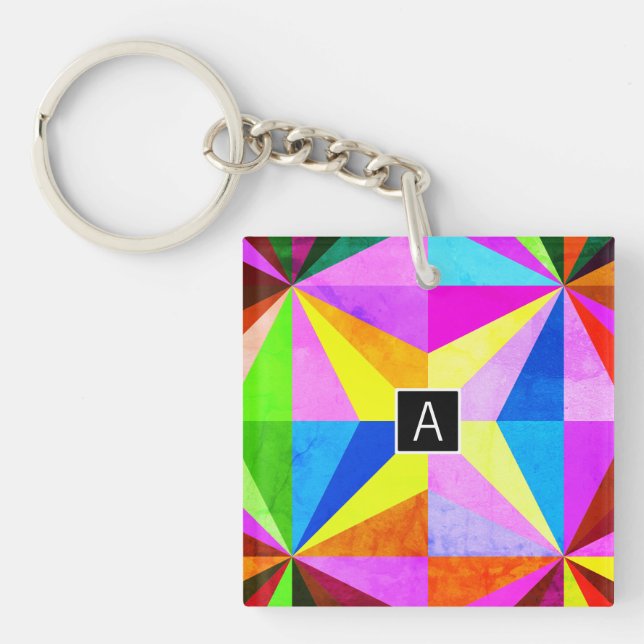 Colourful Modern Multi-Coloured Geometric | Monogr Keychain (Front)