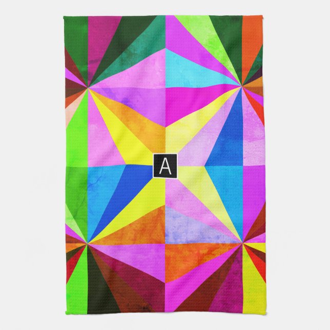 Colourful Modern Multi-Coloured Geometric | Monogr Kitchen Towel (Vertical)