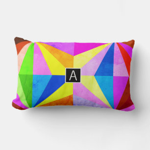 Colourful Modern Multi-Coloured Geometric   Monogr Lumbar Pillow