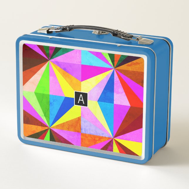 Colourful Modern Multi-Coloured Geometric | Monogr Metal Lunch Box (Back)