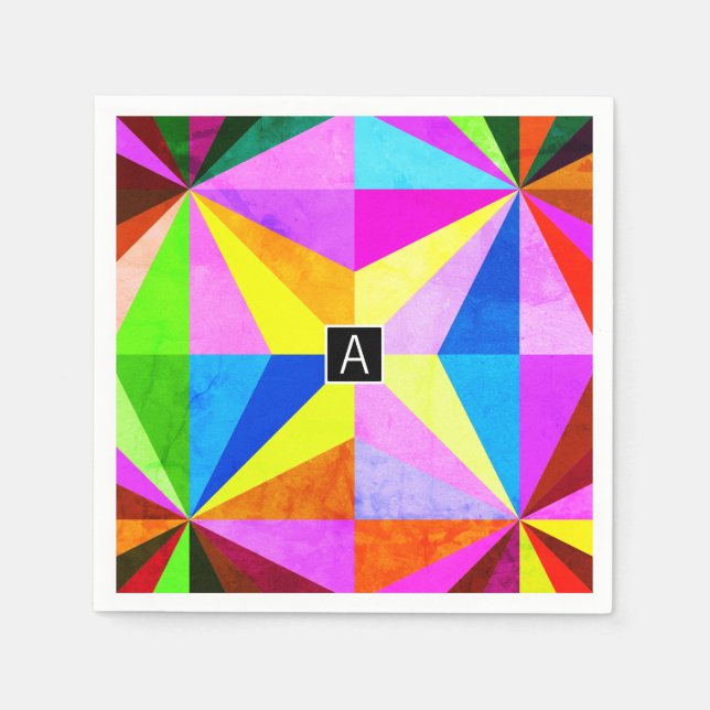 Colourful Modern Multi-Coloured Geometric | Monogr Napkin (Front)