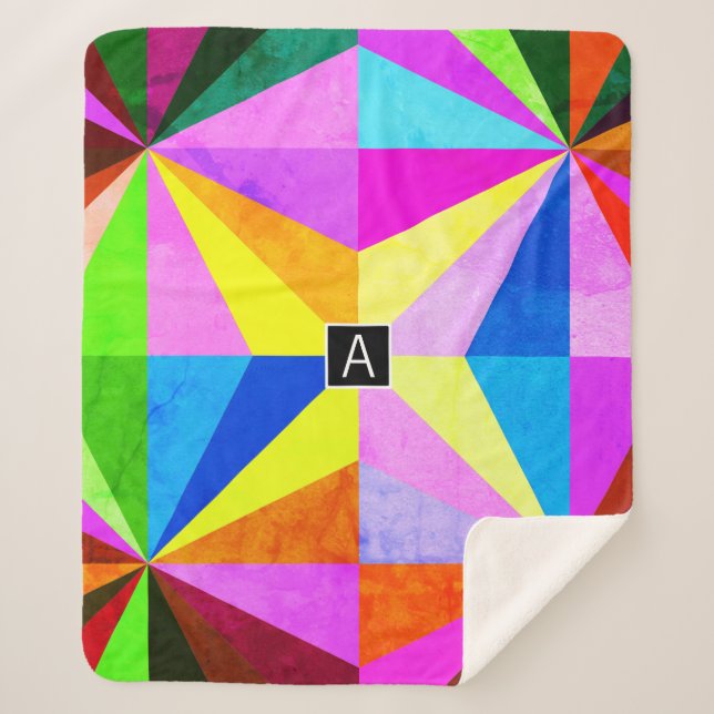 Colourful Modern Multi-Coloured Geometric | Monogr Sherpa Blanket (Front)