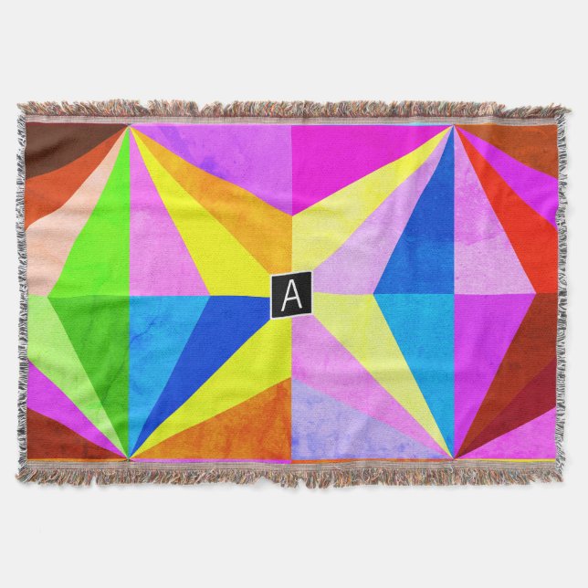 Colourful Modern Multi-Coloured Geometric | Monogr Throw Blanket (Front)