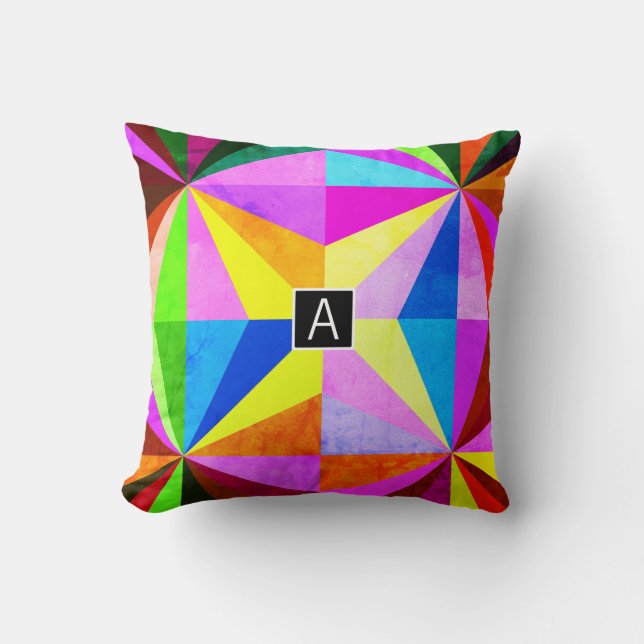 Colourful Modern Multi-Coloured Geometric | Monogr Throw Pillow (Front)