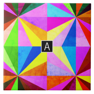 Colourful Modern Multi-Coloured Geometric   Monogr Tile