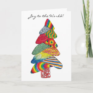 Colourful Modern Painted Tree Joy to the World Holiday Card