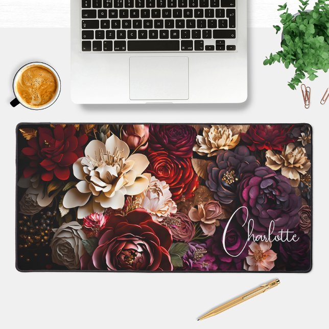 Colourful Modern Paper Flowers Personalized Name Desk Mat (Creator Uploaded)