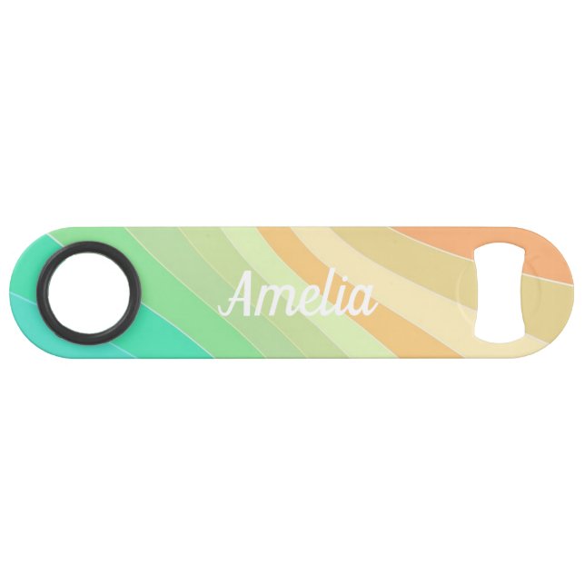 Colourful Modern Pastel Waves Pattern Personalised Bar Key (Front (Horizontal))
