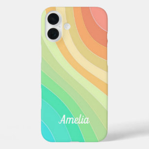 Colourful Modern Pastel Waves Pattern Personalised iPhone 16 Plus Case