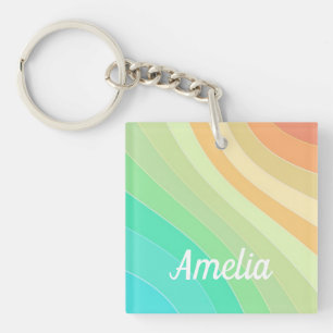 Colourful Modern Pastel Waves Pattern Personalised Keychain