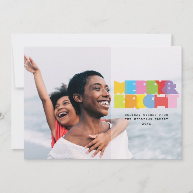 Colourful Modern Photo Merry And Bright Christmas Holiday Card (Front)