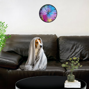 Colourful Modern Pink Blue Fine Abstract  Clock