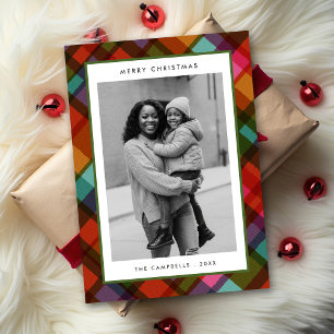 Colourful Modern Plaid Photo Christmas Holiday Card