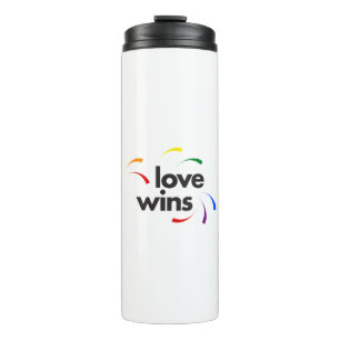 Colourful, modern, playful design of Love Wins Thermal Tumbler