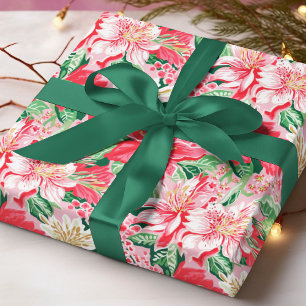 Colourful Modern Preppy Winter Flowers Christmas Wrapping Paper