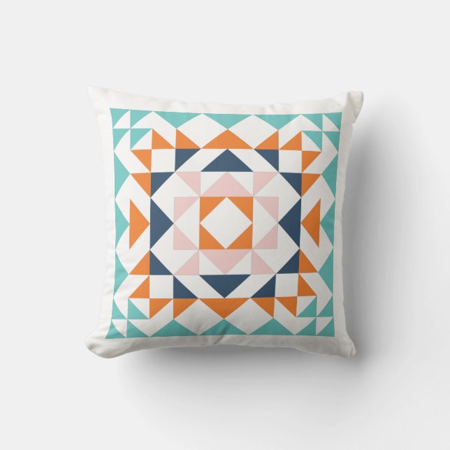 Colourful Modern Quilt Block Geometric Art Throw Pillow (Front)