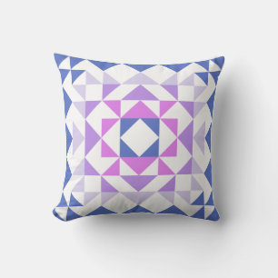 Colourful Modern Quilt Block Geometric Blue Purple Throw Pillow