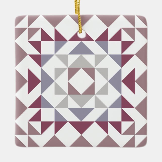Colourful Modern Quilt Block Geometric Burgundy  Ceramic Ornament (Front)
