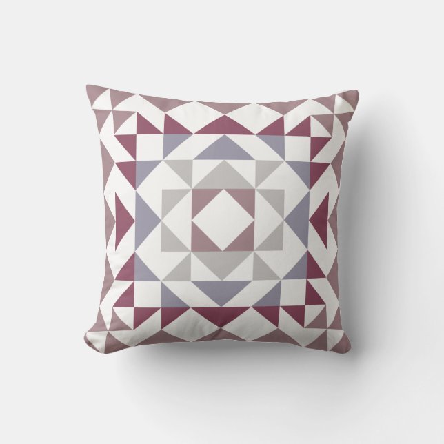 Colourful Modern Quilt Block Geometric Burgundy Throw Pillow (Front)