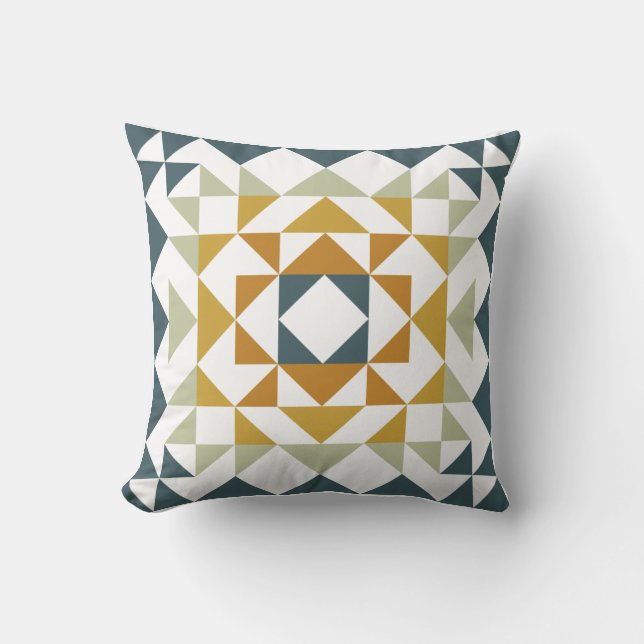 Colourful Modern Quilt Block Geometric Earthy Teal Throw Pillow (Front)