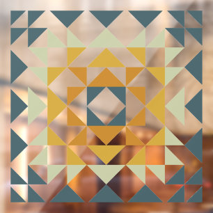 Colourful Modern Quilt Block Geometric Earthy Teal Window Cling