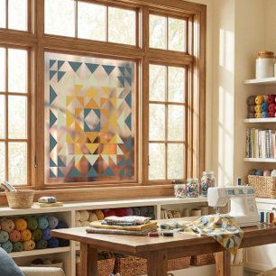 Colourful Modern Quilt Block Geometric Earthy Teal Window Cling