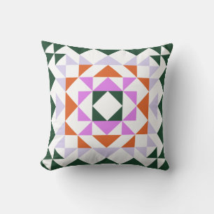 Colourful Modern Quilt Block Geometric Green Purpl Throw Pillow