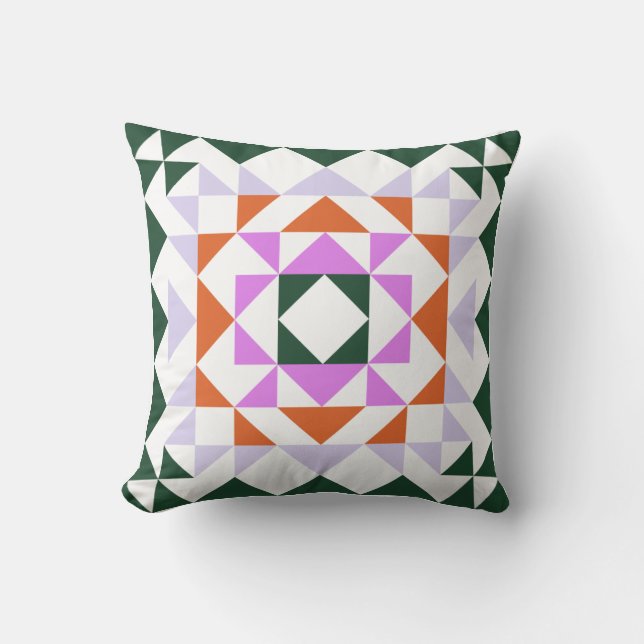 Colourful Modern Quilt Block Geometric Green Purpl Throw Pillow (Front)