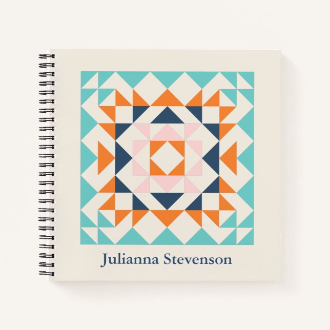 Colourful Modern Quilt Block Geometric Personalize Notebook (Front)
