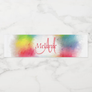 Colourful Modern Rainbow Abstract Monogram Templat Water Bottle Label