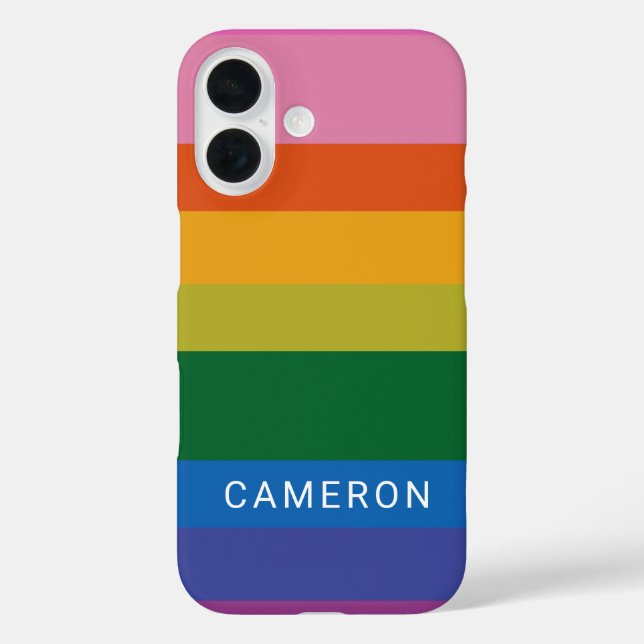 Colourful Modern Rainbow Stripes Personalized Name Case-Mate iPhone Case (Back)