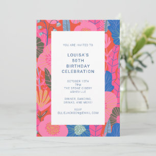 Colourful Modern Red Floral 50th Birthday Party Invitation