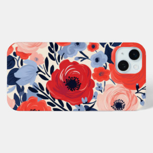 Colourful Modern Red White Blue Watercolor Floral iPhone 15 Mini Case