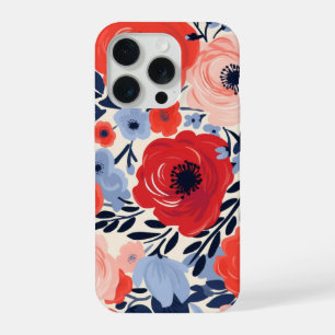 Colourful Modern Red White Blue Watercolor Floral iPhone 15 Pro Case
